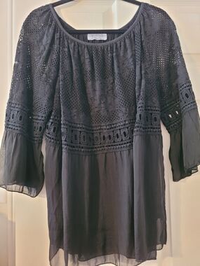 Black Crochet & Italian Silk Top
